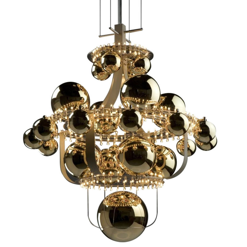 Lustre à niveaux en cristal clair avec détails en verre. Bleu royal, gris, H 16 po x l 18 po x P 18 po, Or