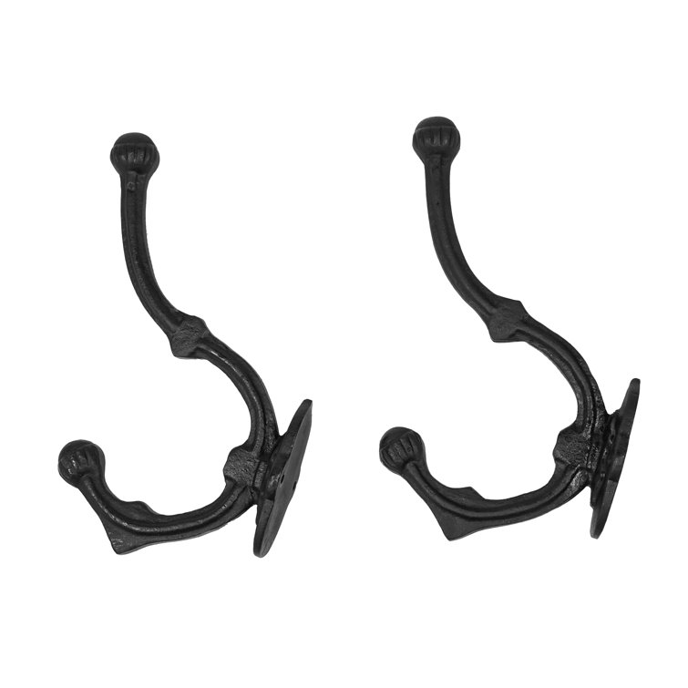 Caye Rustic Heavy Duty Cast Iron Wall Hooks Retro Utility for Hanging Coat, Bag, Towel, Robe, Hat (Set of 2) Charlton Home