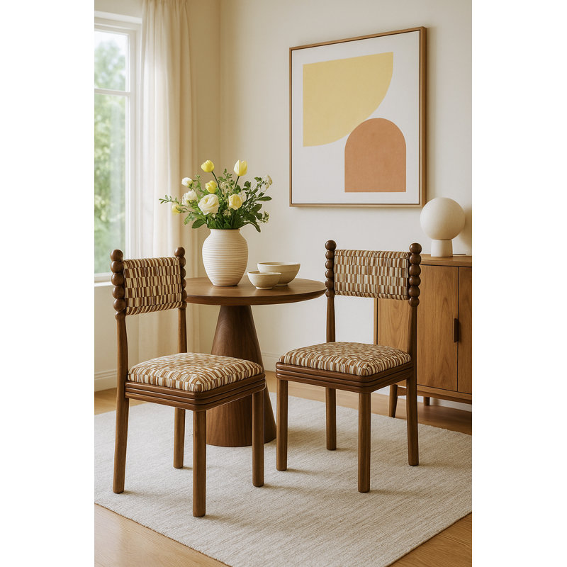 Hulu Chair 2pc Set, Brown Geometric, Brown Wood