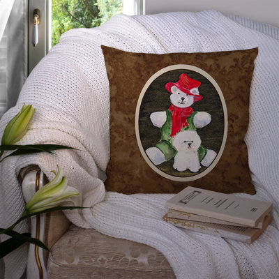Coussin intérieur / extérieur Bichon Frise et ours en peluche