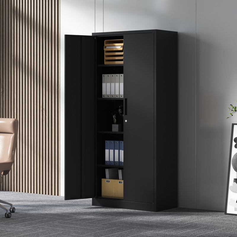 Classeur en métal noir de 72 pouces, 4 tablettes et verrou à 3 points, pour la classe de bureau à domicile, armoire haute finition rouille avec tablettes réglables, garage verrouillable, entrepôt, garde-manger, rangement grande capacité