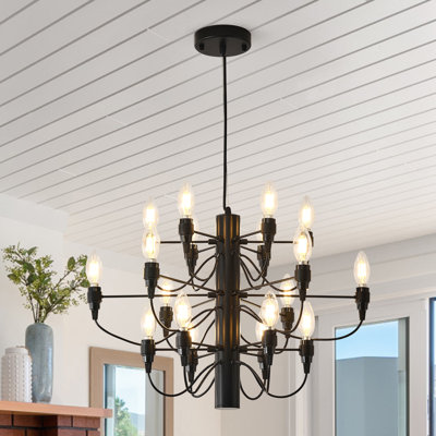 Black Farmhouse Chandelier Modern Candle Chandeliers Round Rustic High Ceiling Pendant Light Fixture