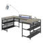 Bureau en forme de U avec prises de courant et support à bande et moniteur à DEL, bureau en forme de L avec tablette de rangement, bureau de jeu pour bureau personnel