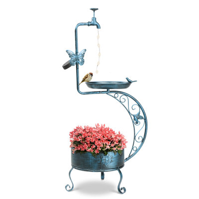378 Inch Green Bird Bath With Solar Bird Feeders And Planter