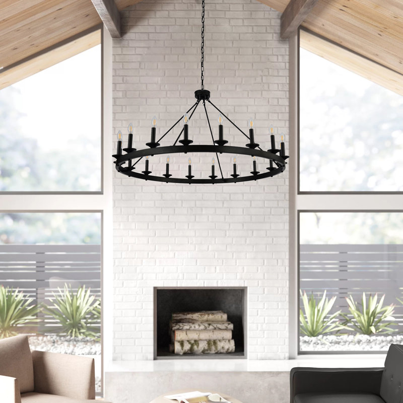 Armistead 18 - Light Wagon Wheel Chandelier, Black