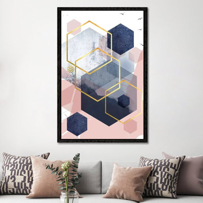Abstract Navy Blush Gold I 1 Piece Wrapped Canvas Wall Art
