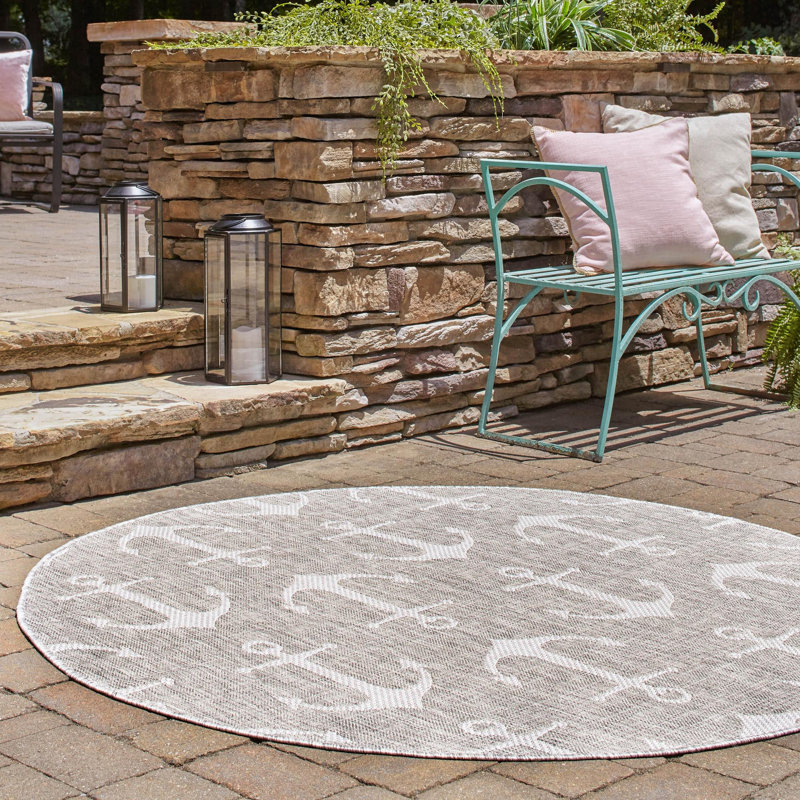 Outdoor Ayton Area Rug Sea Sand Color, Round 3'3"