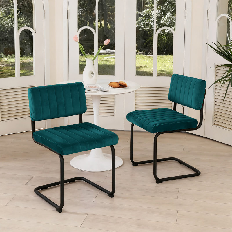 Chaises de salle à manger en porte-à-faux 19,6 po Mid-Century, Velours sarcelle, Matte Black