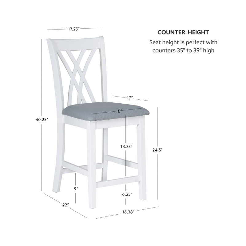 Asherton Upholstered Counter Stools, Gray Polyester/White Frame