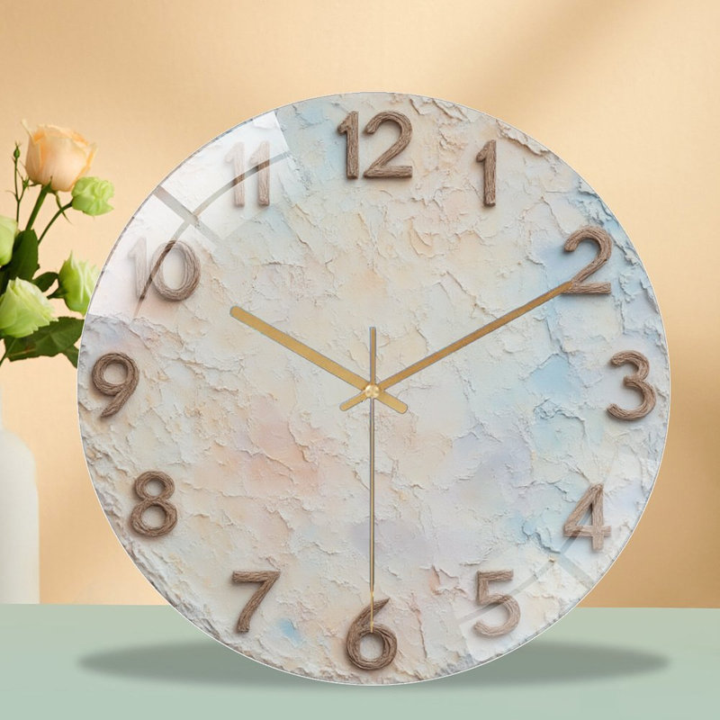 Horloge murale avec éclats d'énergie orange et bleu - horloge murale moderne en verre 12 po
