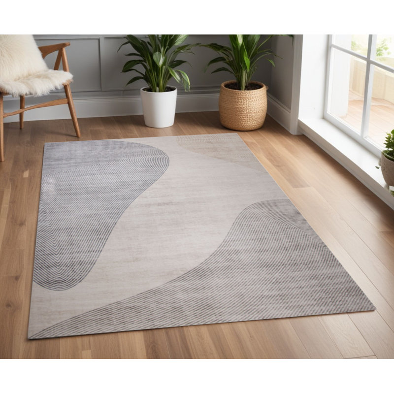Tapis abstrait beige et brun 4 pi x 6 pi