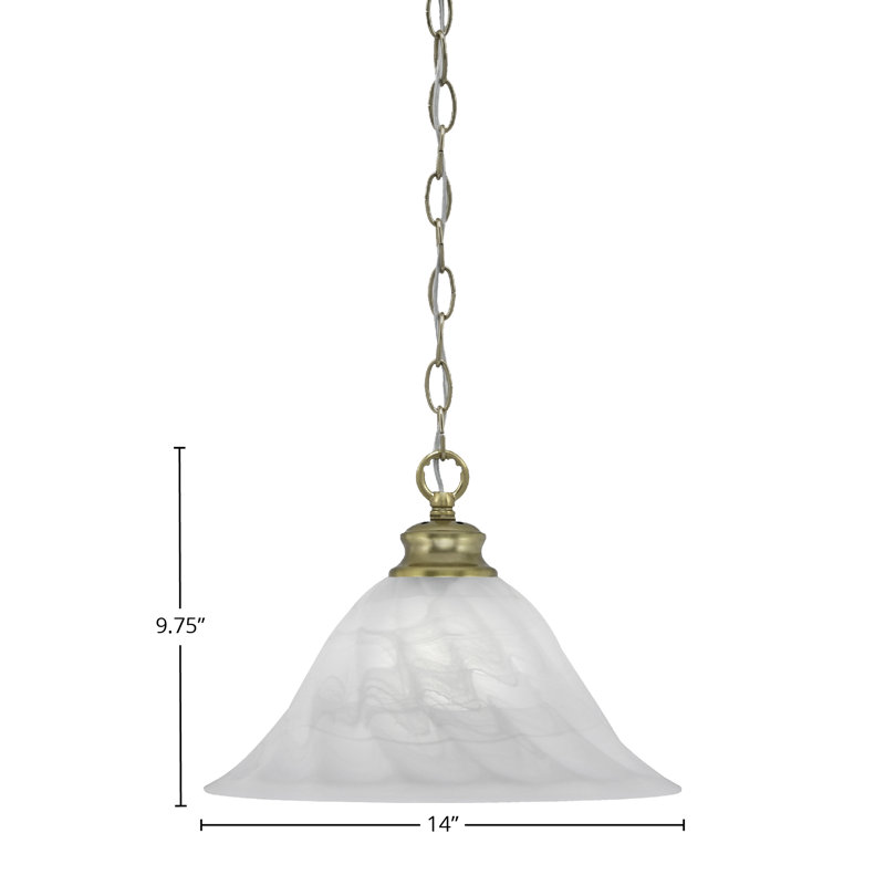 Luminaire suspendu en chaîne avec verre tourbillon blanc albâtre de 14 po, Laiton New Age
