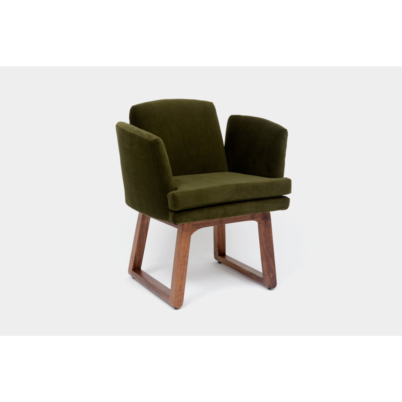 Allison 18'' H Velvet Upholstered Walnut Armchair, Forest