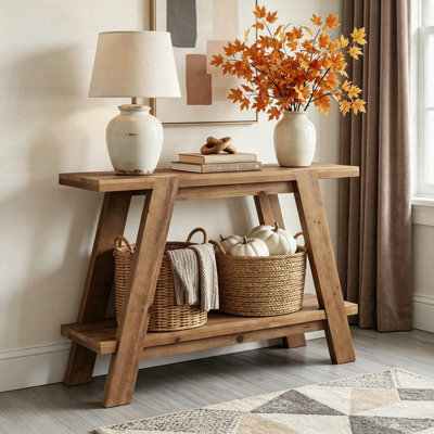 43" Narrow Console Table, 2-Tier Solid Wood Entryway Sofa Table For Hallway & Behind Couch