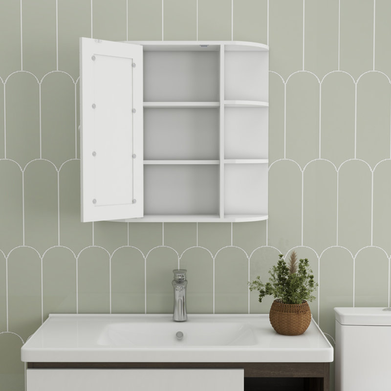 Armoire à pharmacie moderne avec miroir et tablettes réglables - blanc
