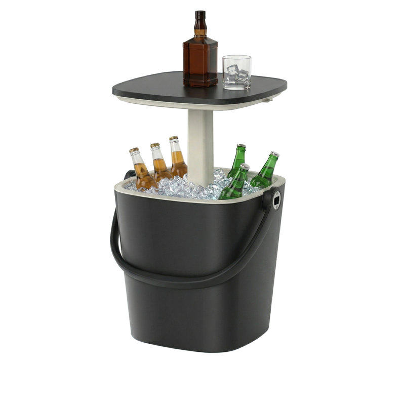 Seau à glace portatif en plastique avec couvercle relevable, Noir
