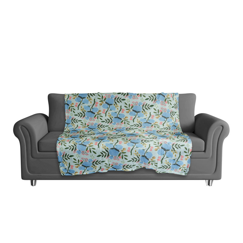 Jeté polaire bleu à motif floral, Bleu