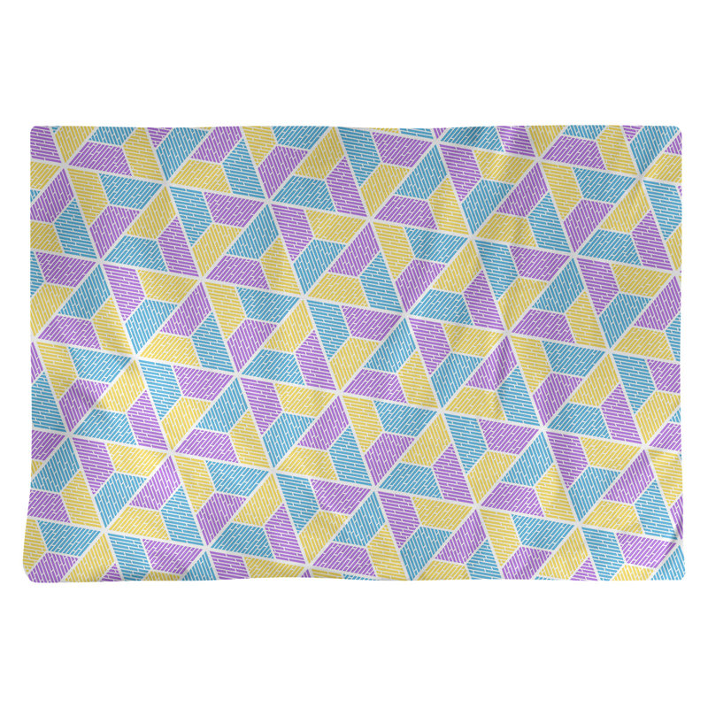 Napperon en coton à trois trapézoïdes de 18 po, Bleu / Mauve / Jaune