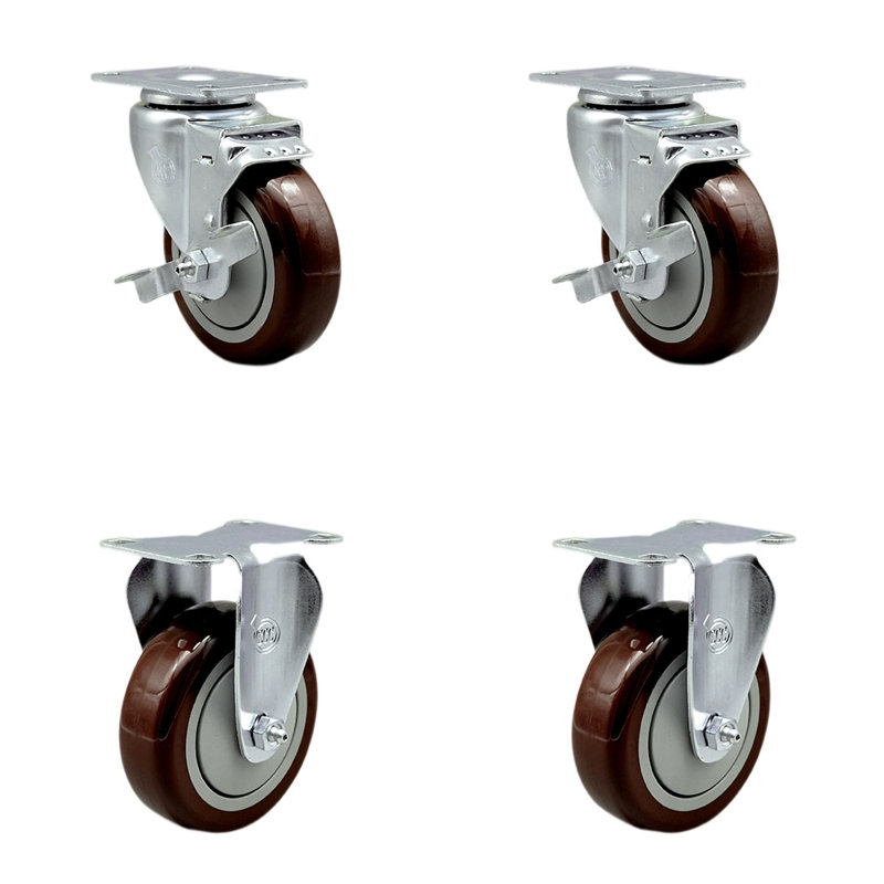 Ensemble de 4 roulettes en polyuréthane, Marron