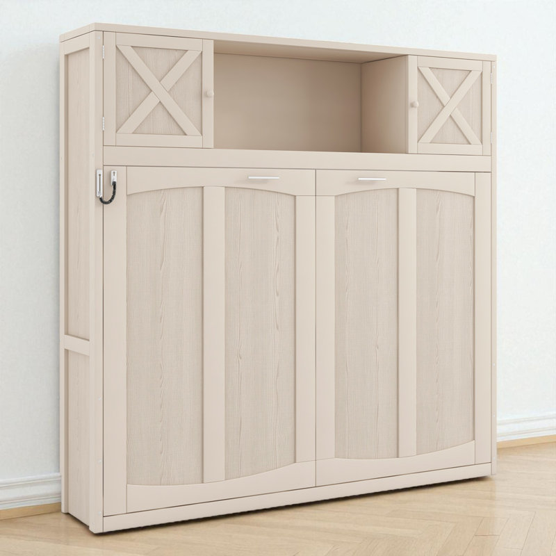 Full Size Murphy Bed With Storage, Beige