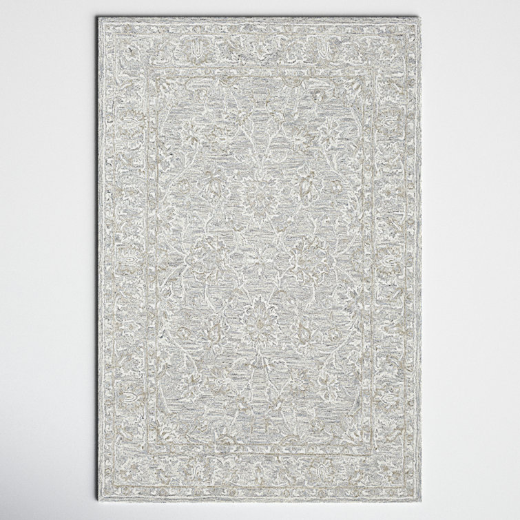 Cait Oriental Handmade Tufted Wool/Silk Denim/Taupe/Ivory Area Rug