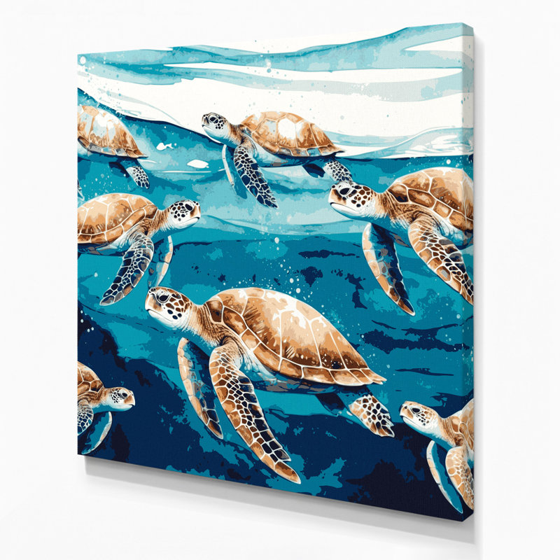 «Nautical Sea turtles», art mural sur toile bleue, H 12 po x l 12 po