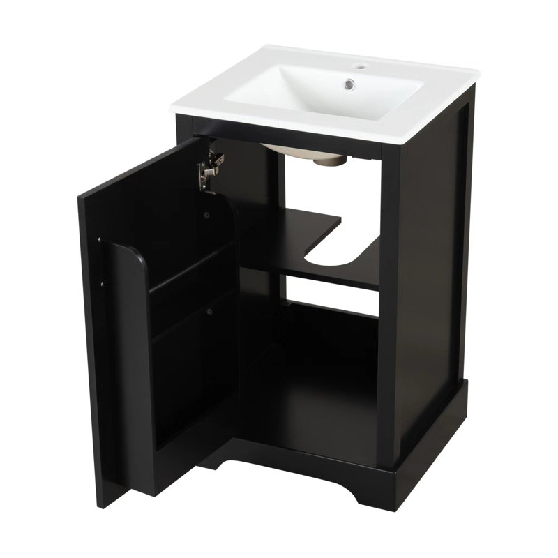 Meuble-lavabo polyvalent avec matériaux de qualité supérieure et rangement spacieux, Noir, noir, noir, noir