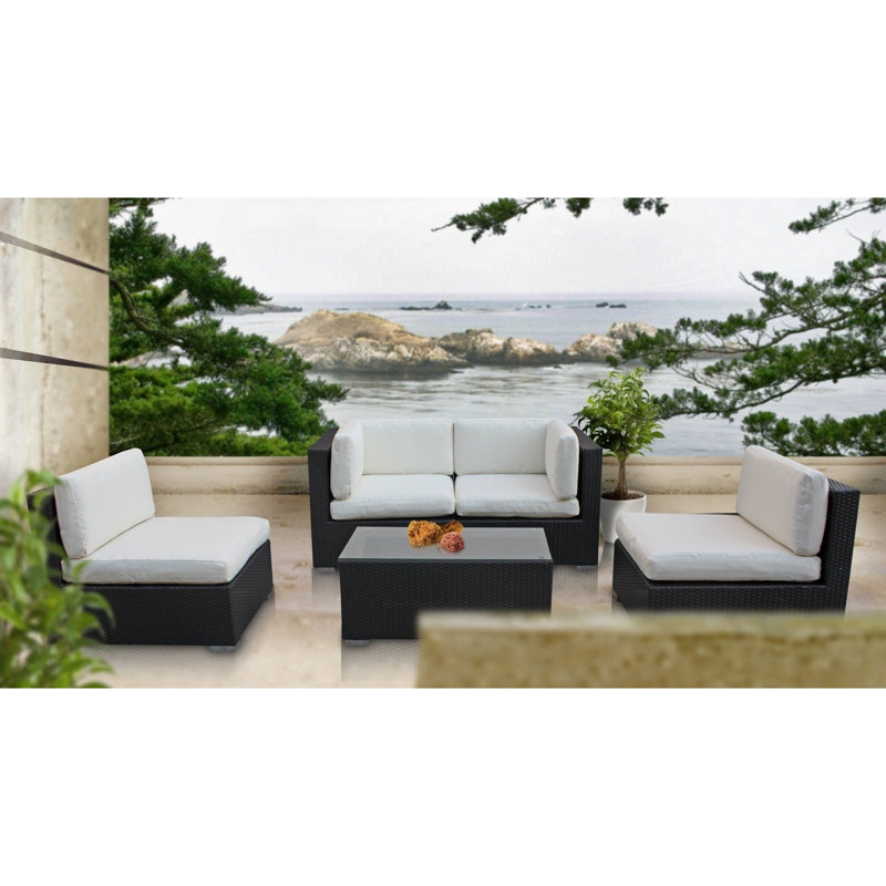 Ensemble de canapé en rotin 5 pièces avec coussins Delight, Blanc