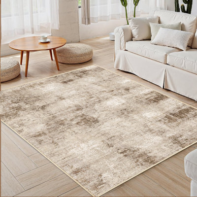 Asher Contemporary Abstract Washable Brown Area Rug with Non-Slip Backing