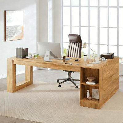 86" L Shaped Large Executive Desk, Corner Home Office Desk With Drawers & File Cabinet, Big Computer Desk With Power Outlet For Study Room