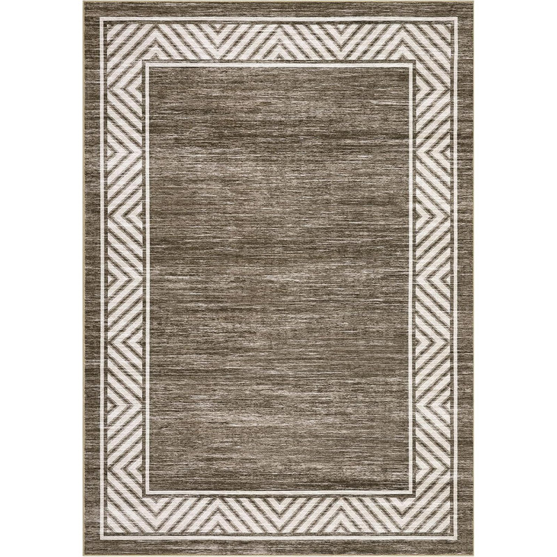 Tapis à bordure géométrique moderne 8 x 10 - lavable, pliable, résistant aux taches, facile à nettoyer, antidérapant pour le salon et la chambre à coucher (bleu marine)