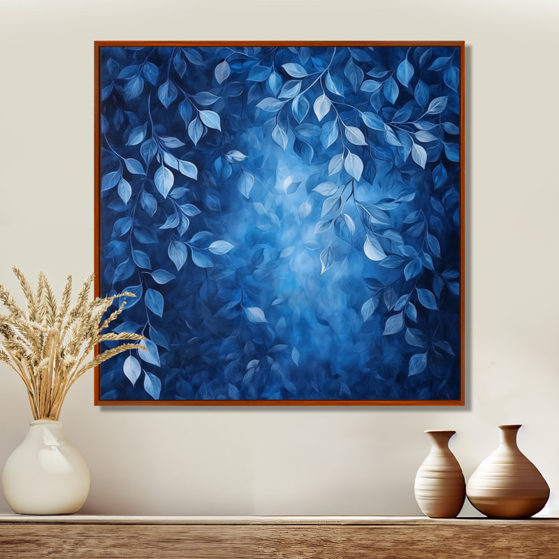 Moonlit Forest Leaves II - feuilles, art mural, H 30 po x l 30 po, Impression encadrée flottante, Brun