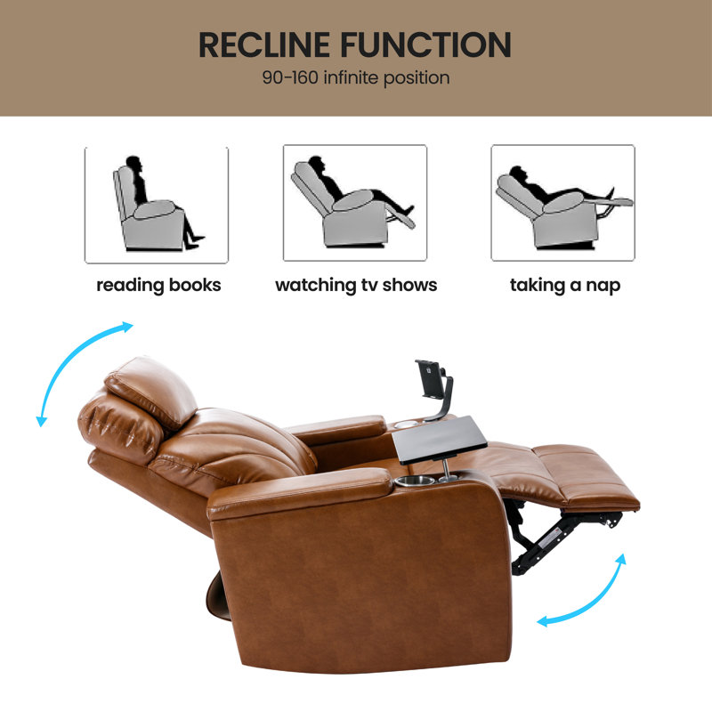 Upholstered Power Reclining Home Theater Seating, Light Brown Leather Match