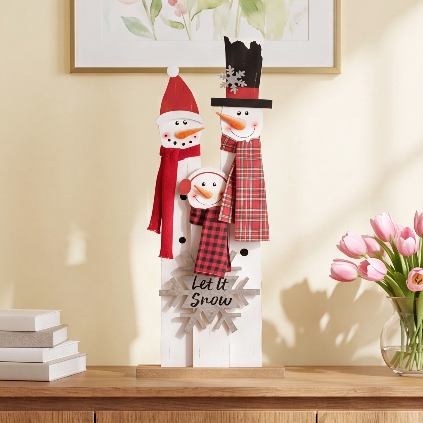 Wooden Snowman Family Porch Decor