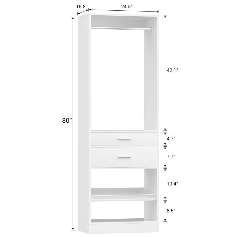 Système d'organisation l 24,4 po avec tablettes à chaussures et tiroirs réglables, Blanc
