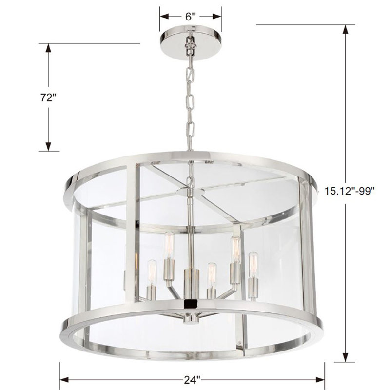 Libby Langdon For Crystorama Devon 6 Light Polished Nickel Lantern, 99.7" H x 28.2" W x 18" D