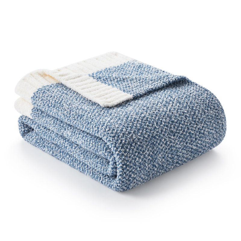  Jeté tricoté réversible Heather Knit, L 90 po x l 90 po, Bleu