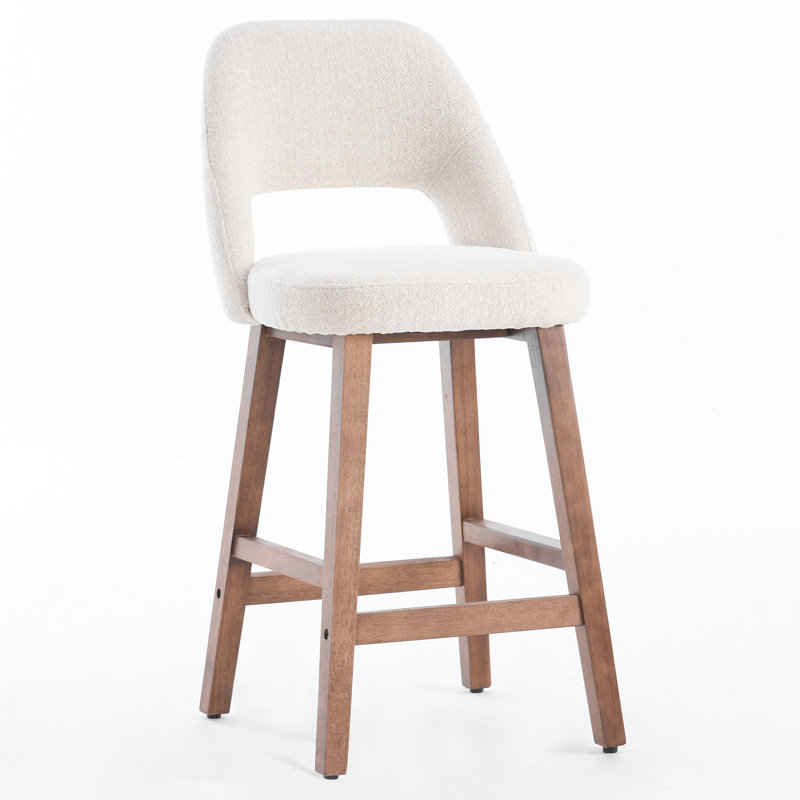 Tabouret de bar rembourré à dossier plein avec structure en bois massif, aucune installation requise, Beige, 2
