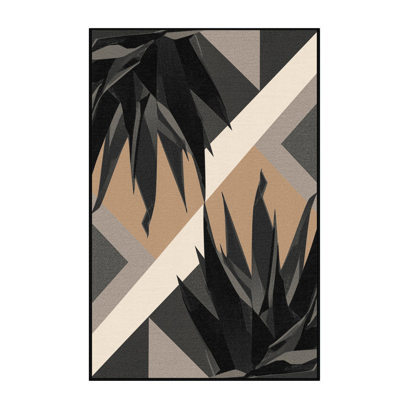 Tapis gris moelleux moelleux à motif géométrique rustique moderne Agave, 5 x 8