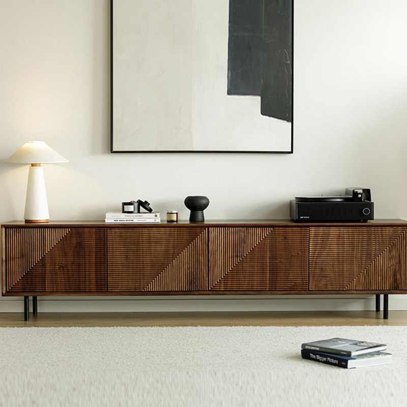 Black walnut solid wood TV cabinet, 86.61"