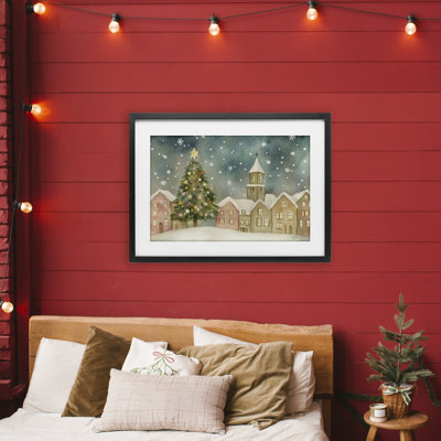 «Christmas Village Snowfall», reproduction encadrée sous verre, design par LSR Design Studio