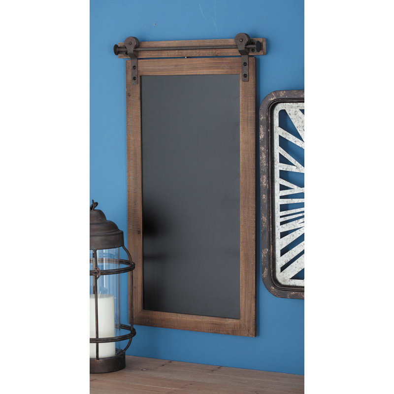Brown Wood and Metal Chalkboard Sign with Barn Door Top
