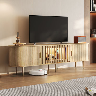 Mid Century Modern Sliding Tambour Door Tv Stand Wood Media Console Storage Cabinet by Latitude Run