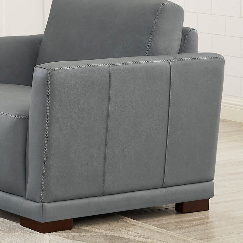 Fauteuil et demi Mary, Cuir véritable gris