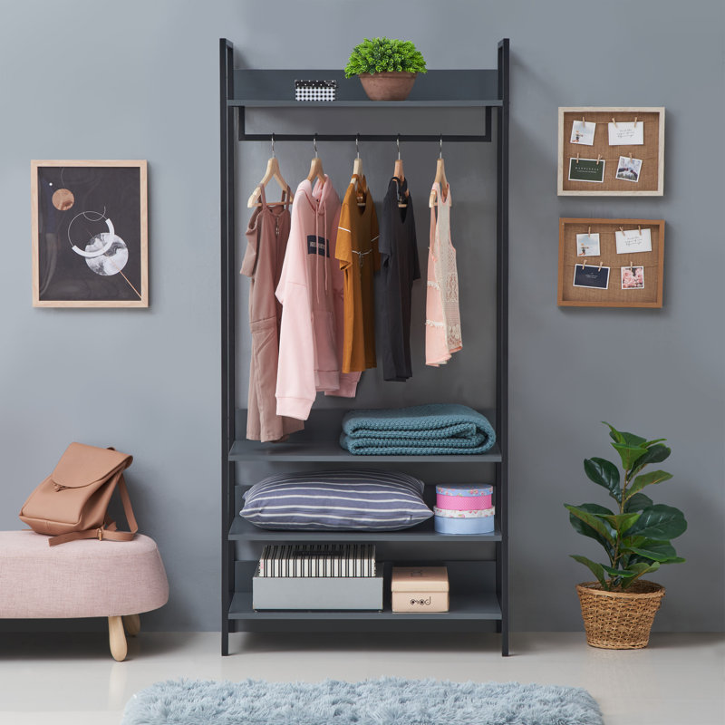 Zaira Manufactured Wood Wardrobe, 180 cm H x 83.8 cm W x 40 cm D, Dark Grey