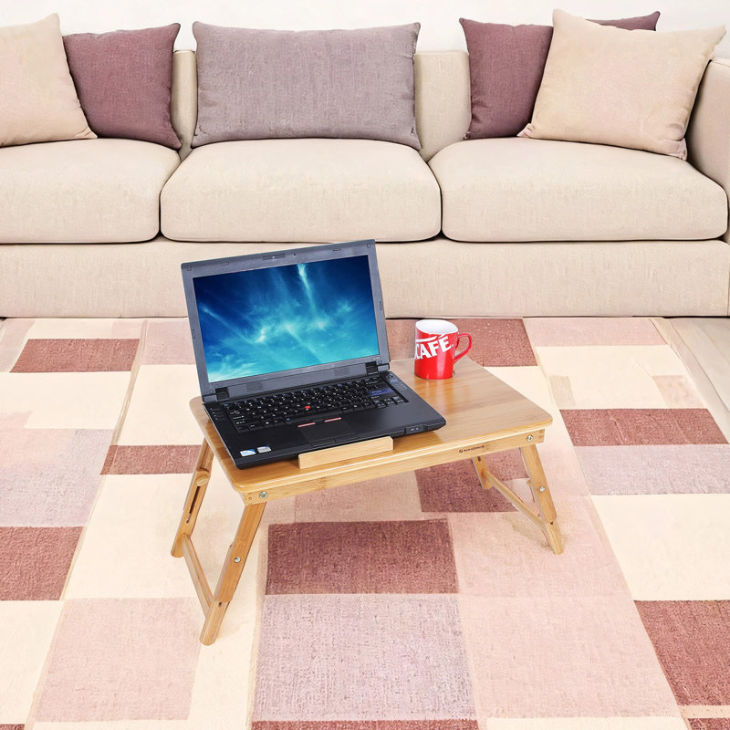 Bamboo Laptop Desk, Height Adjustable Foldable Bed Table, 5 Tilting Angles, Natural