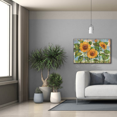 «Epic Graffiti» Summer Sunflowers - Distress »par Paul Brent, art mural sur toile, 40 po x 26 po
