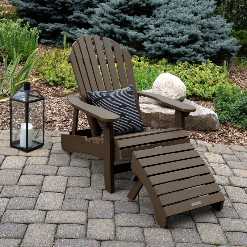 Anette Outdoor Adirondack Chair With Ottoman, Weathered Acorn