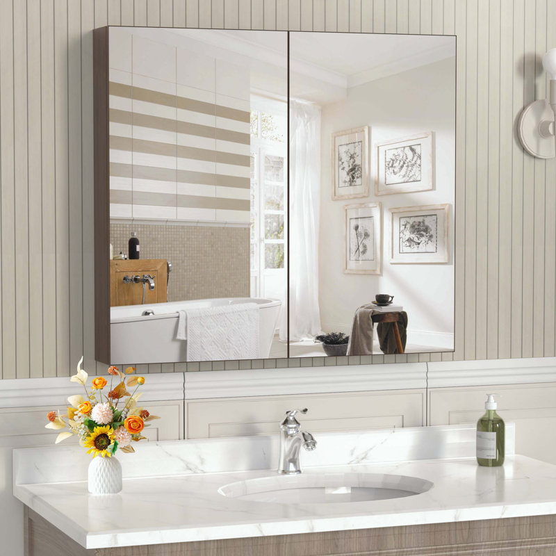 Armoire à pharmacie murale avec miroir, Jaune / corail