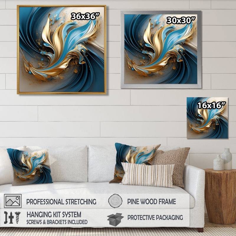 «Blossoming Tide Turquoise Bliss - Waves», reproduction d'art murale, Toile tendue, H 16 po x l 16 po x P 1 po